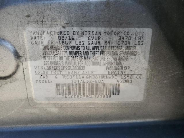 3N1CE2CP2GL383832 - 2016 NISSAN VERSA NOTE S GRAY photo 12