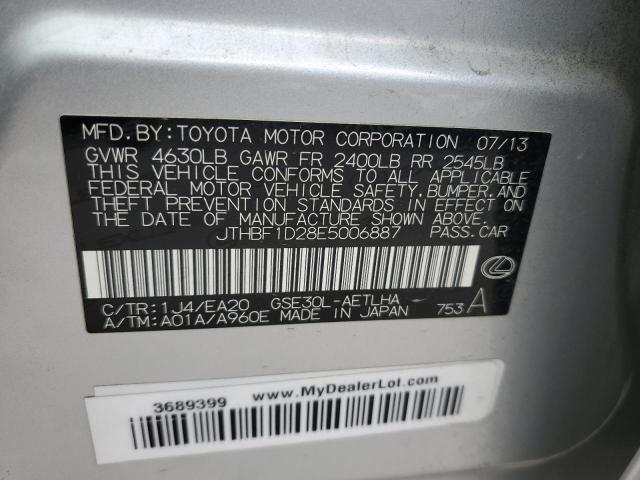 JTHBF1D28E5006887 - 2014 LEXUS IS 250 SILVER photo 12