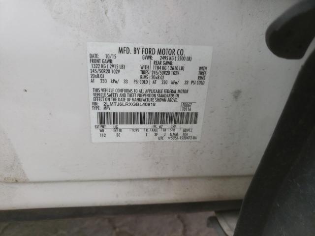 2LMTJ6LRXGBL40918 - 2016 LINCOLN MKX RESERVE 白色 照片 13