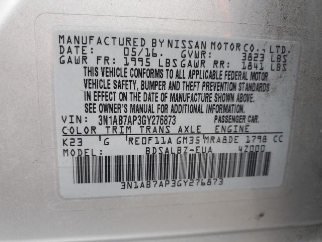 3N1AB7AP3GY276873 - 2016 NISSAN SENTRA S SILVER photo 12