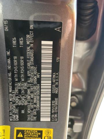 5TDKKRFHXFS083964 - 2015 TOYOTA HIGHLANDER XLE 灰色 照片 14