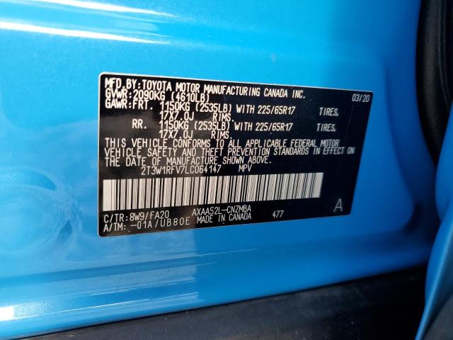 2T3W1RFV7LC064147 - 2020 TOYOTA RAV4 XLE BLUE photo 13