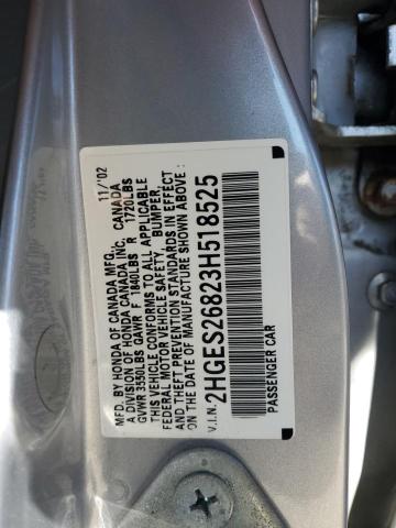 2HGES26823H518525 - 2003 HONDA CIVIC EX SILVER photo 12