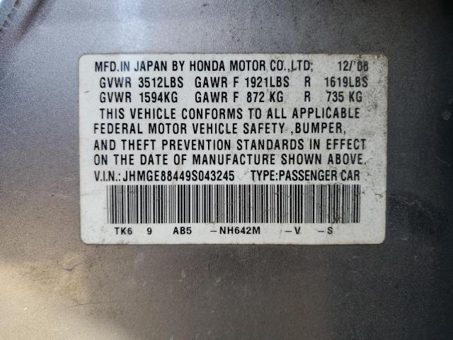 JHMGE88449S043245 - 2009 HONDA FIT SPORT SILVER photo 12