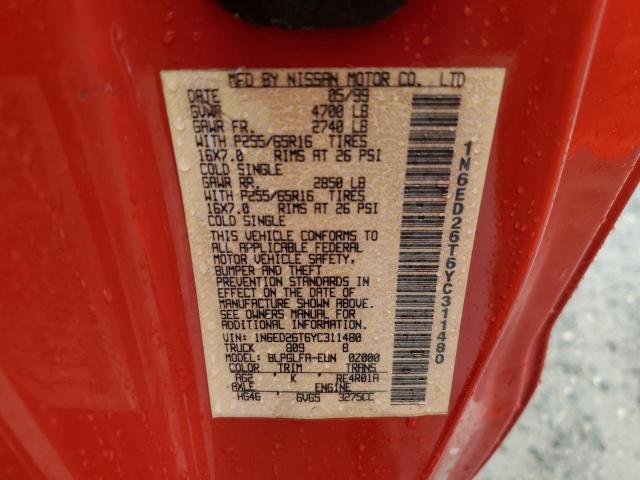 1N6ED26T6YC311480 - 2000 NISSAN FRONTIER KING CAB XE RED photo 13