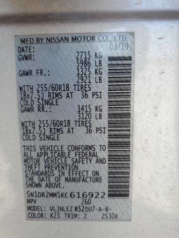 5N1DR2MM5KC616922 - 2019 NISSAN PATHFINDER S ვერცხლისფერი ფოტო 14