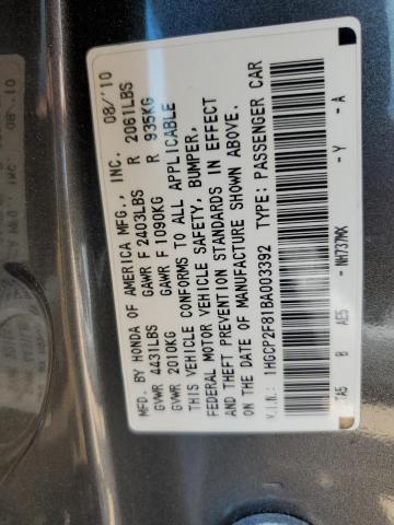 1HGCP2F81BA003392 - 2011 HONDA ACCORD EXL CHARCOAL photo 12