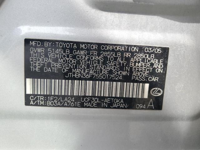 JTHBN36F755017524 - 2005 LEXUS LS 430 SILVER photo 12