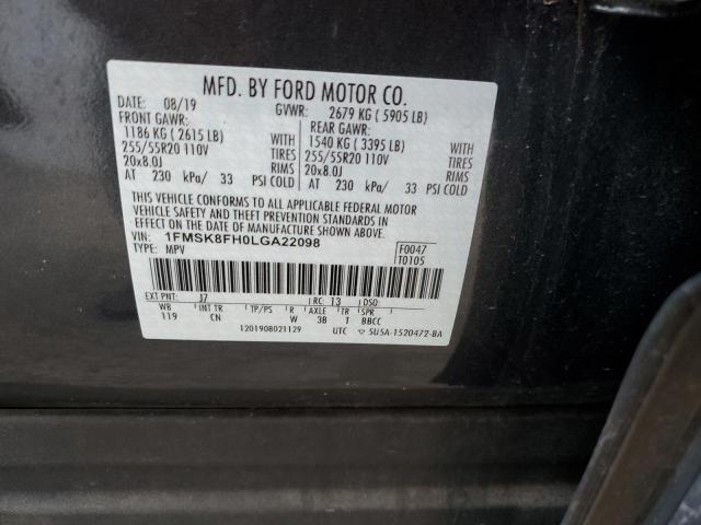 1FMSK8FH0LGA22098 - 2020 FORD EXPLORER LIMITED GRAY photo 13