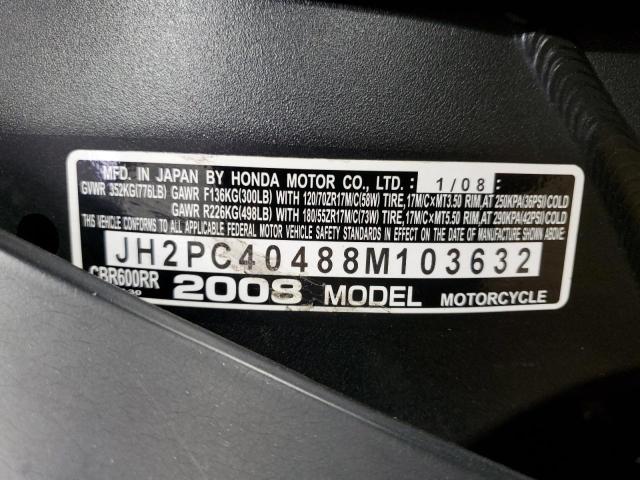 JH2PC40488M103632 - 2008 HONDA CBR600 RR BLACK photo 9