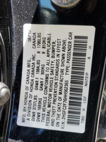 2HGFC2F76HH562365 - 2017 HONDA CIVIC EX Қара фото 12