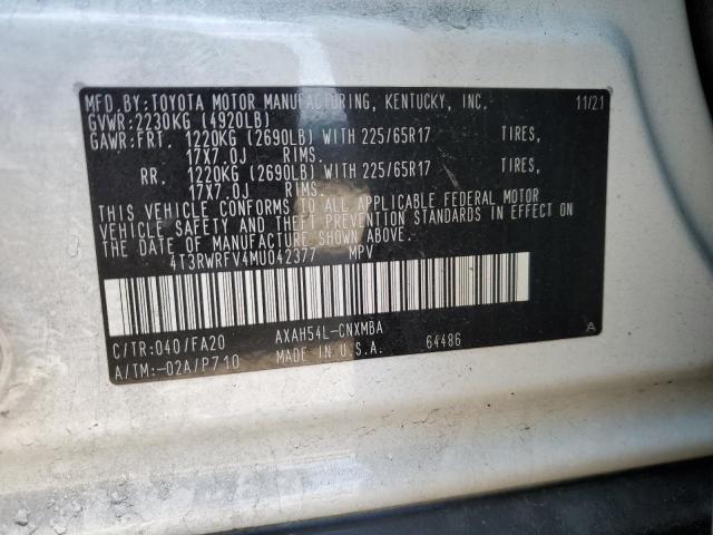 4T3RWRFV4MU042377 - 2021 TOYOTA RAV4 XLE WHITE photo 12