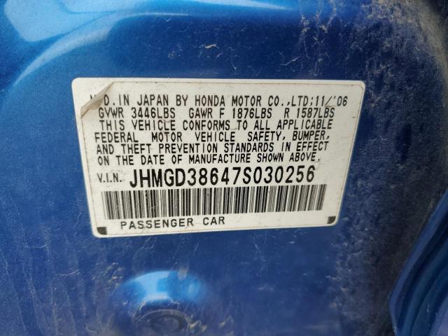 JHMGD38647S030256 - 2007 HONDA FIT S ლურჯი ფოტო 13