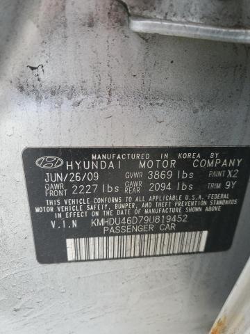 KMHDU46D79U819452 - 2009 HYUNDAI ELANTRA GLS SILVER photo 12