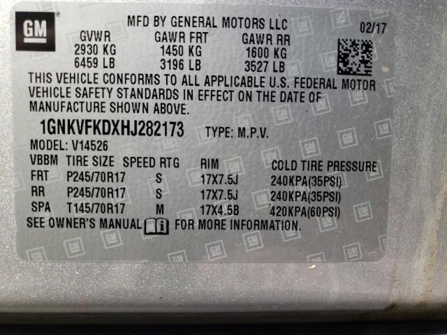 1GNKVFKDXHJ282173 - 2017 CHEVROLET TRAVERSE LS SILVER photo 12