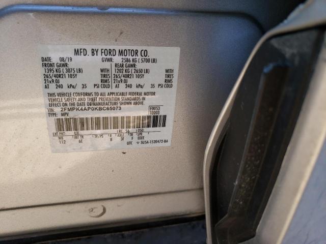 2FMPK4AP0KBC65073 - 2019 FORD EDGE ST SILVER photo 13