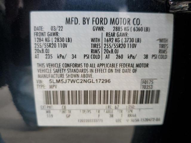 5LM5J7WC2NGL17296 - 2022 LINCOLN AVIATOR RESERVE BLUE photo 12