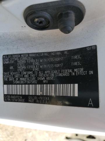 5TDKK3DC7FS675892 - 2015 TOYOTA SIENNA LE WHITE photo 12