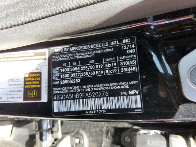 4JGDA5HB9FA520276 - 2015 MERCEDES-BENZ ML 350 4MATIC BLACK photo 13