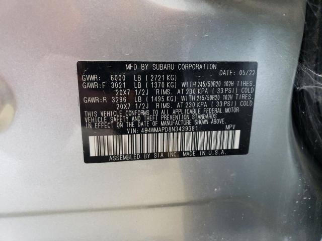 4S4WMAPD8N3439381 - 2022 SUBARU ASCENT LIMITED SILVER photo 14