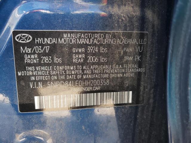 5NPD84LF0HH200358 - 2017 HYUNDAI ELANTRA SE BLUE photo 12