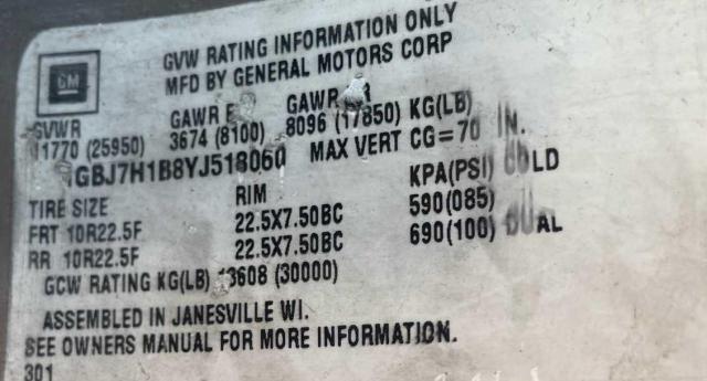 1GBJ7H1B8YJ518060 - 2000 CHEVROLET C-SERIES C7H042 ნაცრისფერი ფოტო 10