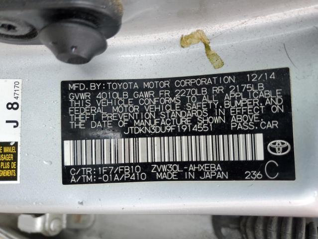 JTDKN3DU9F1914551 - 2015 TOYOTA PRIUS SILVER photo 13