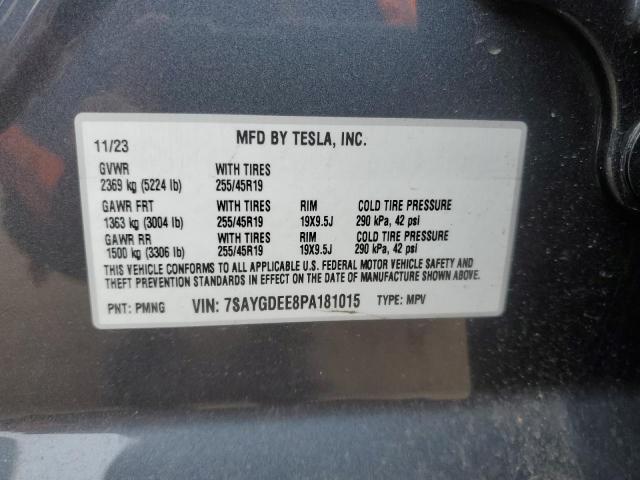 7SAYGDEE8PA181015 - 2023 TESLA MODEL Y GRAY photo 13