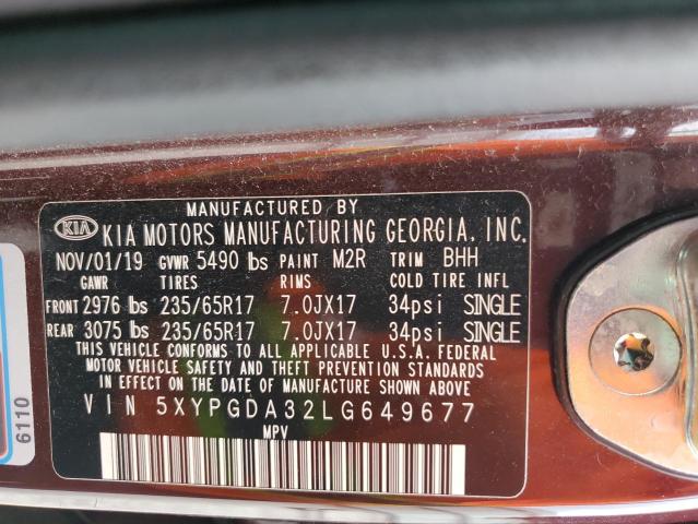 5XYPGDA32LG649677 - 2020 KIA SORENTO L PURPLE photo 14