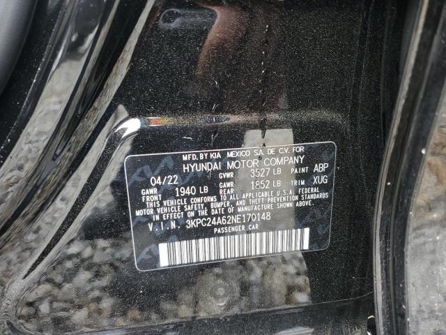 3KPC24A62NE170148 - 2022 HYUNDAI ACCENT SE BLACK photo 12