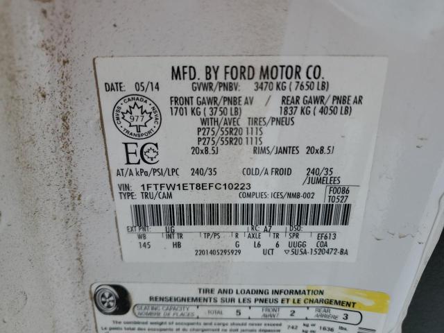 1FTFW1ET8EFC10223 - 2014 FORD F150 SUPERCREW WHITE photo 12