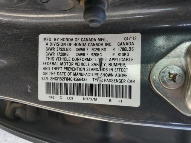 2HGFB2F84CH566435 - 2012 HONDA CIVIC EX GRAY photo 12