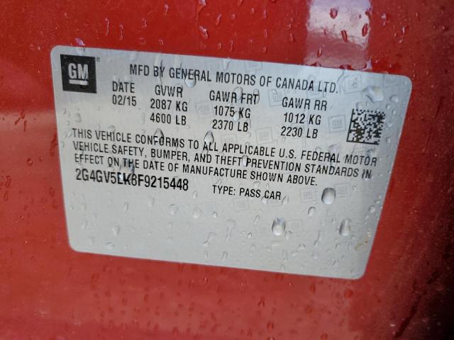 2G4GV5EK8F9215448 - 2015 BUICK REGAL RED photo 12