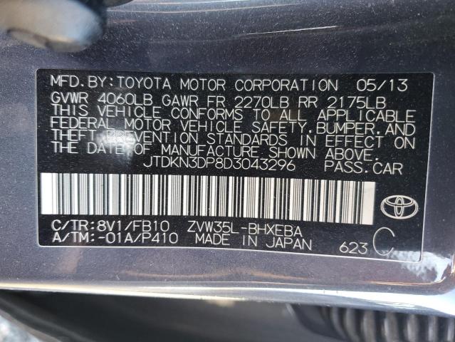 JTDKN3DP8D3043296 - 2013 TOYOTA PRIUS PLUG CHARCOAL photo 12