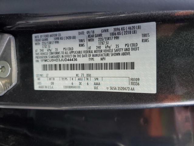 1FMCU0HD3JUD44436 - 2018 FORD ESCAPE SEL CHARCOAL photo 13