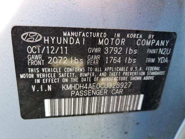 KMHDH4AE0CU328927 - 2012 HYUNDAI ELANTRA GLS BLUE photo 12