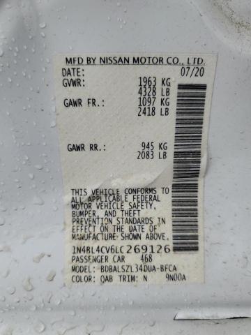 1N4BL4CV6LC269126 - 2020 NISSAN ALTIMA SR WHITE photo 12