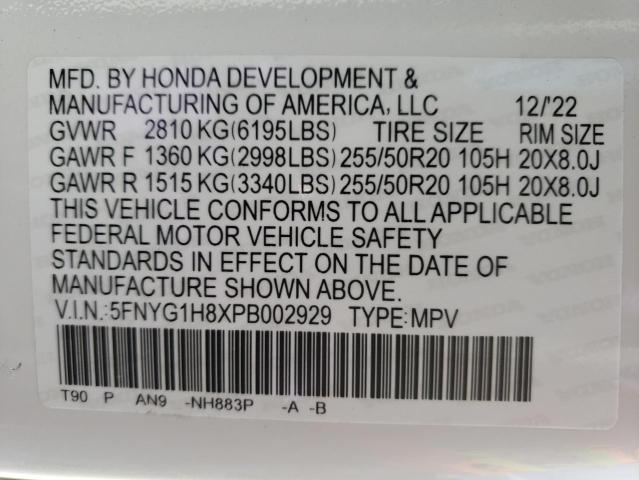 5FNYG1H8XPB002929 - 2023 HONDA PILOT ELITE WHITE photo 14