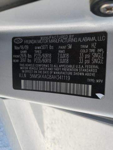 5NMSK4AG8AH341119 - 2010 HYUNDAI SANTA FE LIMITED SILVER photo 13