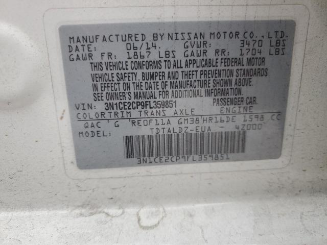 3N1CE2CP9FL359851 - 2015 NISSAN VERSA NOTE S WHITE photo 12