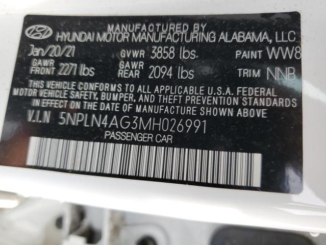 5NPLN4AG3MH026991 - 2021 HYUNDAI ELANTRA SEL WHITE photo 12