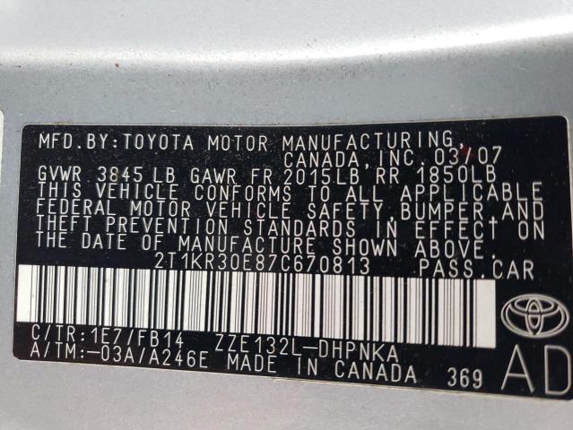 2T1KR30E87C670813 - 2007 TOYOTA COROLLA MA XR SILVER photo 13