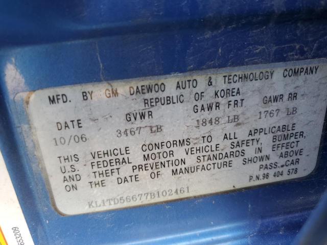 KL1TD56677B102461 - 2007 CHEVROLET AVEO BASE BLUE photo 12