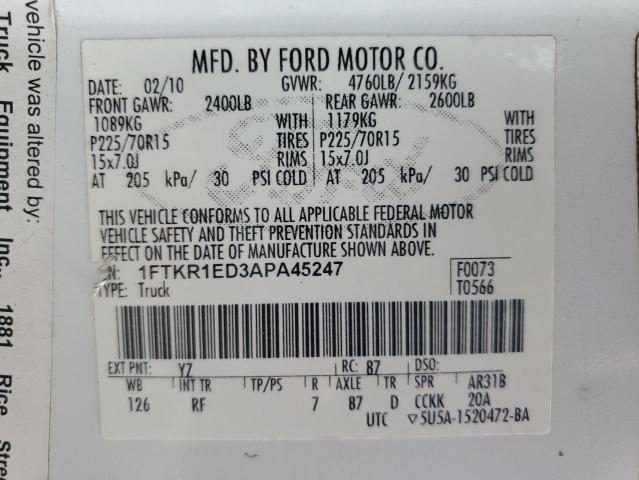 1FTKR1ED3APA45247 - 2010 FORD RANGER SUPER CAB WHITE photo 12