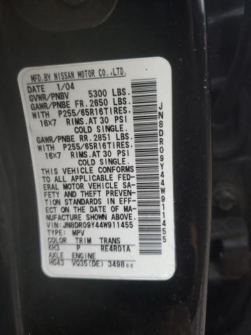 JN8DR09Y44W911455 - 2004 NISSAN PATHFINDER LE შავი ფოტო 13