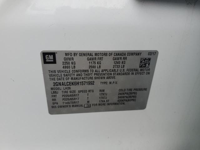 2GNALCEK6H1571992 - 2017 CHEVROLET EQUINOX LT WHITE photo 12