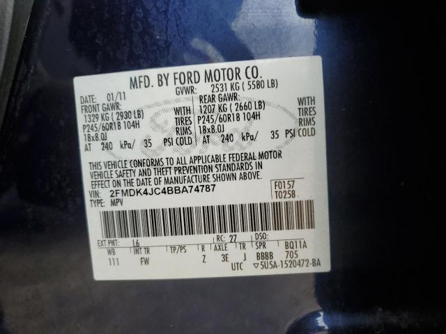 2FMDK4JC4BBA74787 - 2011 FORD EDGE SEL BLUE photo 13