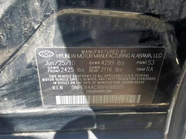 5NPEB4AC9BH099505 - 2011 HYUNDAI SONATA GLS  photo 10