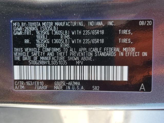 5TDGZRBH1LS051035 - 2020 TOYOTA HIGHLANDER XLE 石墨色 照片 13