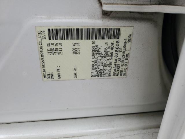 1N4AA5AP3AC828608 - 2010 NISSAN MAXIMA S WHITE photo 12